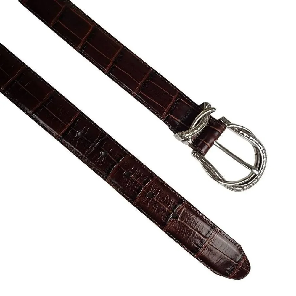 Vintage Brighton- Women’s Belt Brown Moc Crocodile Silver Buckle, Size Medium